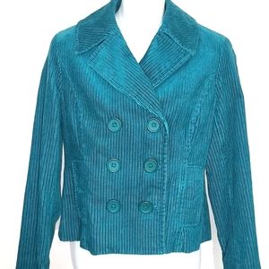 Jones New York Teal Corduroy Double Breasted Blazer Sport Petite Small Vintage